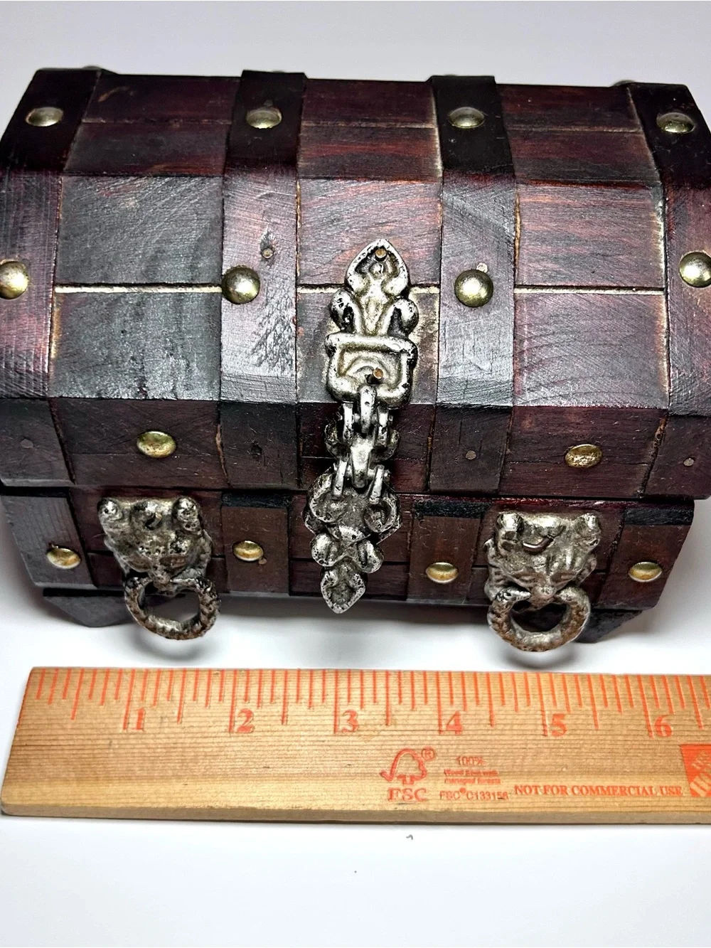 Vintage Gothic Style Wooden Treasure Chest Jewelry Box.